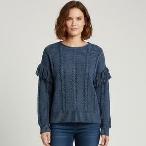 Ralph Lauren Denim &‎ Supply Women's Sweater Cotton Fringe Knit Blue Size Large